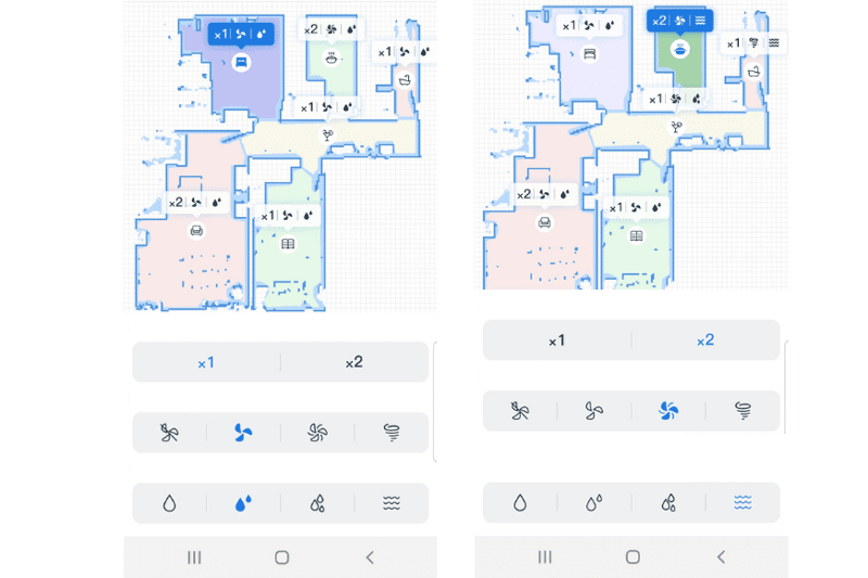Настройка интенсивности воды и уровня всасывания в каждой комнате в Ecovacs Deebot OZMO T8 Home App.